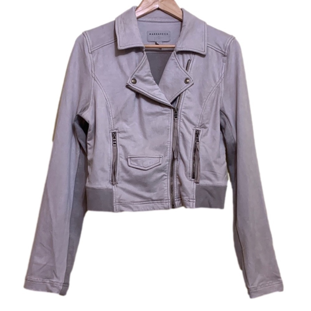 Marrakech | Zip Front Crop Moto Style Ultra Faux Suede Tassel Jacket Small